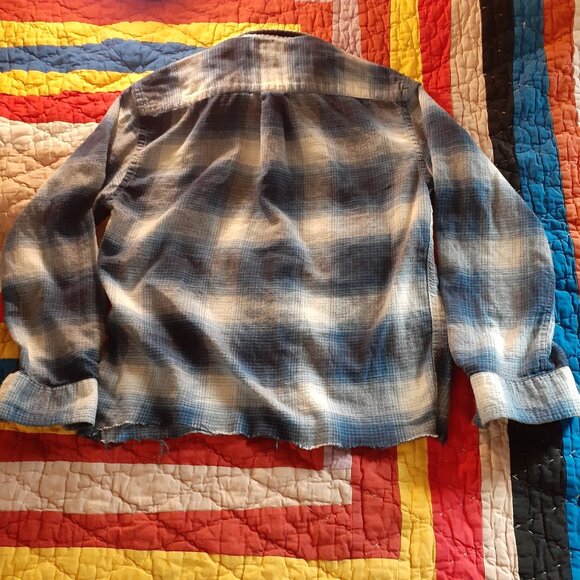 Blue Flannel Shirt Size Small (S) Cropped - Picture 2 of 8